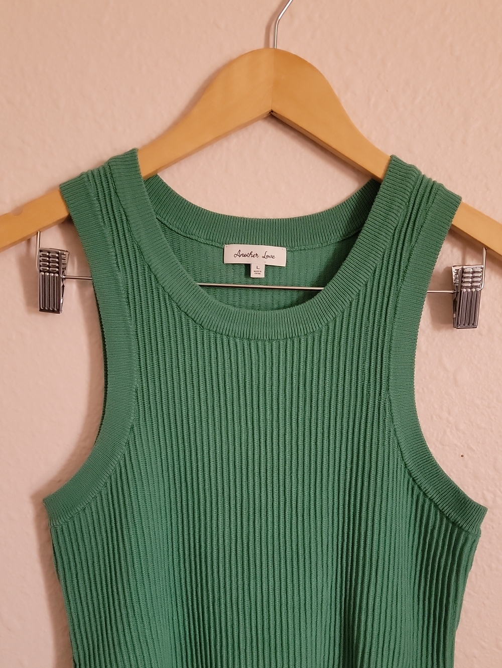 Another Love Green Ribbed Tank Stretch Sleeveless Top Shell Teal Mint Chic 90s
